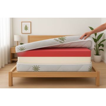 Husa saltea 160x200x14, Aloe Vera, matlasata,  lavabila, detasabila, cu fermoar 4 laturi