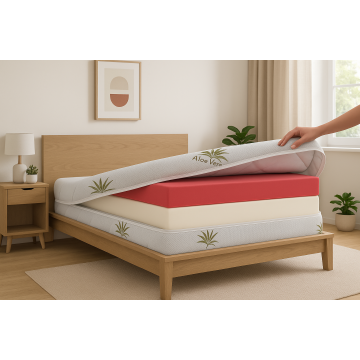 Husa saltea 160x200x25, Aloe Vera, matlasata, lavabila, detasabila, cu fermoar 4 laturi