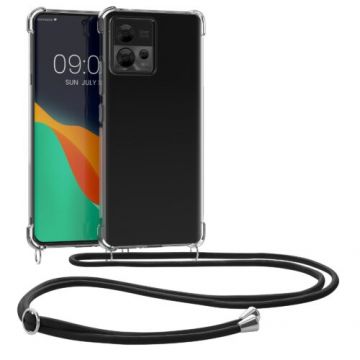 Bumper kwmobile pentru Motorola Edge 30 Fusion, Silicon, Transparent/Negru, 60080.01
