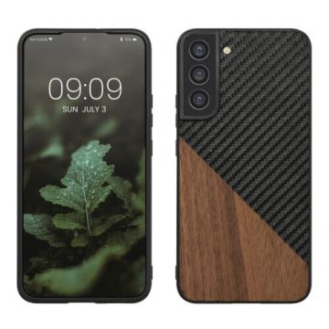 Bumper kwmobile pentru Samsung Galaxy S22 Plus, Lemn, Maro/Negru, 59779.01
