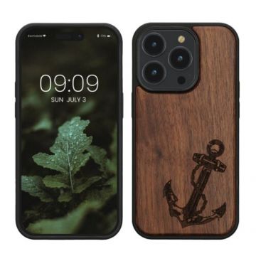 Husa kwmobile pentru Apple iPhone 14 Pro, Lemn, Maro/Negru, 59126.04