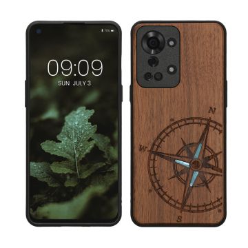 Husa kwmobile pentru OnePlus Nord 2T , Lemn, Maro/Albastru, 58767.04