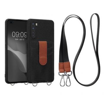 Husa kwmobile pentru OnePlus Nord, Piele ecologica, Negru/Maro, 59772.01