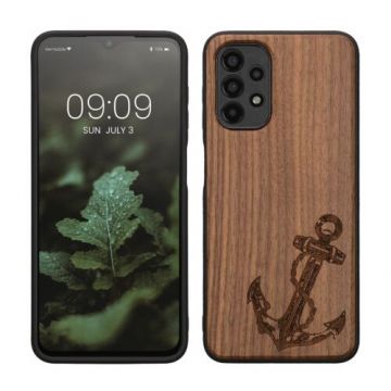 Husa kwmobile pentru Samsung Galaxy A13 4G, Lemn, Maro/Negru, 58315.04