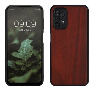 Husa kwmobile pentru Samsung Galaxy A13 4G, Lemn, Visiniu/Negru, 57995.20