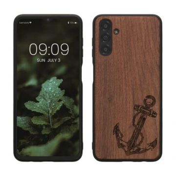 Husa kwmobile pentru Samsung Galaxy A13 5G, Lemn, Maro/Negru, 59886.04