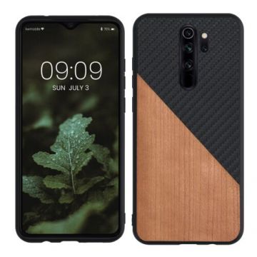 Bumper kwmobile pentru Xiaomi Redmi Note 8 Pro, Lemn, Maro/Negru, 56622.02