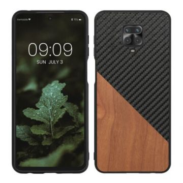 Bumper kwmobile pentru Xiaomi Redmi Note 9S/Redmi 9 Pro/Redmi 9 Pro Max, Lemn, Maro/Negru, 56621.03