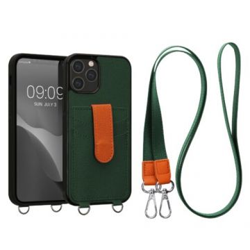 Husa kwmobile pentru Apple iPhone 12/iPhone 12 Pro, Piele ecologica, Verde/Portocaliu, 59767.227