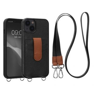 Husa kwmobile pentru Apple iPhone 13/iPhone 14, Piele ecologica, Negru/Maro, 59768.01