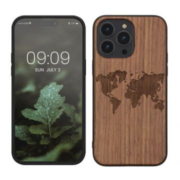 Husa kwmobile pentru Apple iPhone 14 Pro Max, Lemn, Maro/Negru, 59127.03