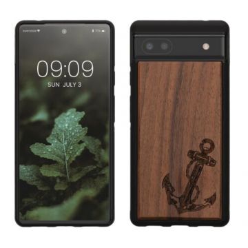 Husa kwmobile pentru Google Pixel 6a, Lemn, Maro/Negru, 59884.04