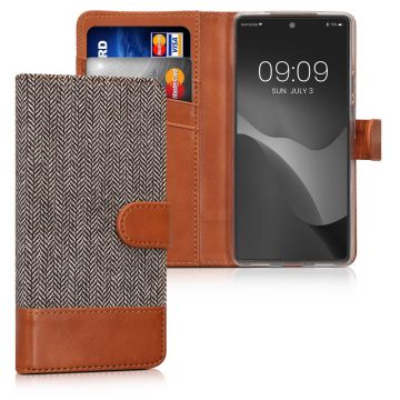 Husa kwmobile pentru Google Pixel 6a, Textil, Gri/Maro, 59867.25