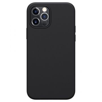 Husa protectie compatibila cu iPhone 12/12 Pro, ultra slim din silicon Negru silk touch, interior din catifea