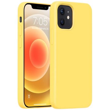 Husa protectie pentru iPhone 12 Mini , ultra slim din silicon Galben,silk touch, interior din catifea