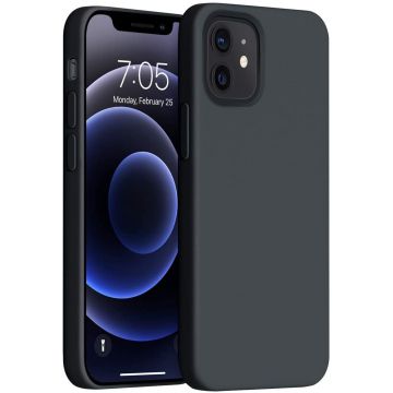 Husa protectie pentru iPhone 12 Mini , ultra slim din silicon Negru,silk touch, interior din catifea