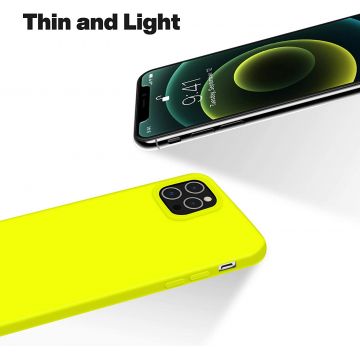 Husa protectie pentru iPhone 12 Pro MAX, ultra slim din silicon Galben,silk touch, interior din catifea