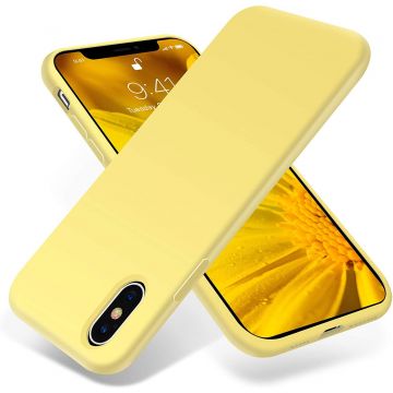 Husa protectie pentru iPhone X, ultra slim din silicon Galben,silk touch, interior din catifea