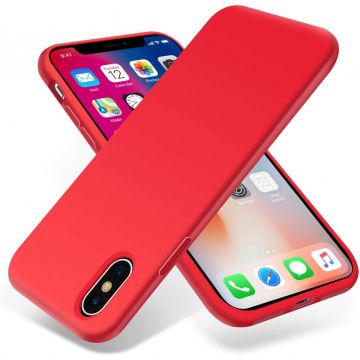 Husa protectie pentru iPhone X, ultra slim din silicon Rosu,silk touch, interior din catifea