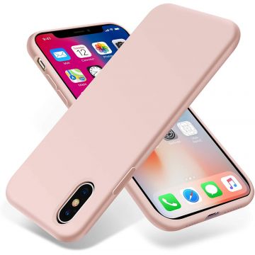 Husa protectie pentru iPhone X, ultra slim din silicon Roz,silk touch, interior din catifea