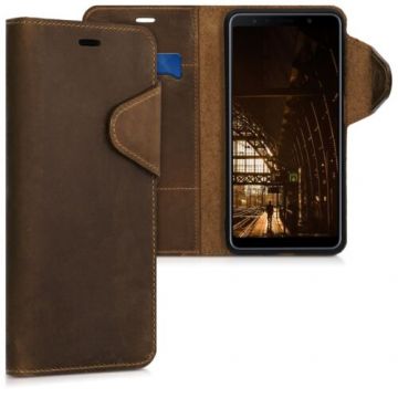 Husa pentru Samsung Galaxy A7 (2018), Piele naturala, Maro, 46602.05