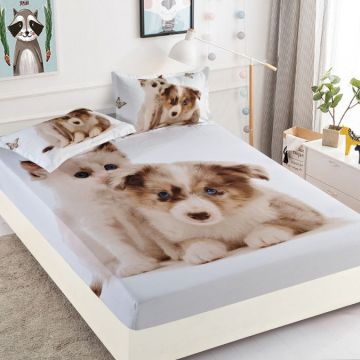 Cearsaf cu elastic Bumbac FINET 160x200cm 2 fete de perne 50x70cm IMPRIMEU DIGITAL -IDENTIC CU POZA Jojo Home Alb-Multicolor catei