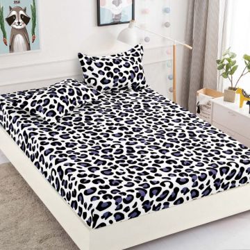 Cearsaf cu elastic Bumbac FINET 90x200cm 2 fete de perne 50x70cm Jojo Home Alb-Negru animal print