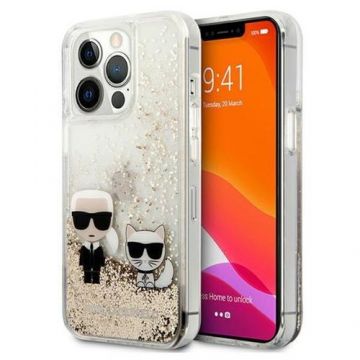 Husa Protectie Spate Karl Lagerfeld Liquid Glitter KLHCP13LGKCD pentru iPhone 13 Pro (Transparent/Auriu)