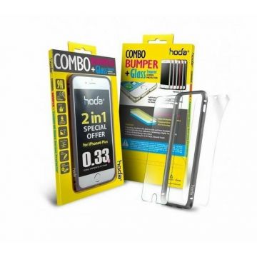 Set Bumper Aluminiu Pentru iPhone 6 Plus + Folie Sticla Fata 0.33 + Folie Spate Gri