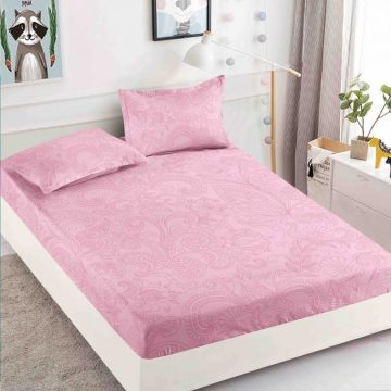 Cearsaf cu elastic Bumbac FINET 160/180x200cm 2 fete de perne 50x70cm Jojo Home Roz model floral