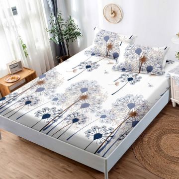 Cearsaf cu elastic Bumbac FINET 160x200cm 2 fete de perne 50x70cm Albastru papadii