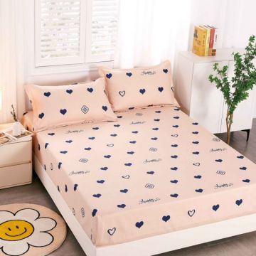 Cearsaf cu elastic Bumbac FINET 160x200cm 2 fete de perne 50x70cm Bej inimioare