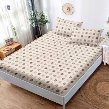 Cearsaf cu elastic Bumbac FINET 160x200cm 2 fete de perne 50x70cm Bej patratele
