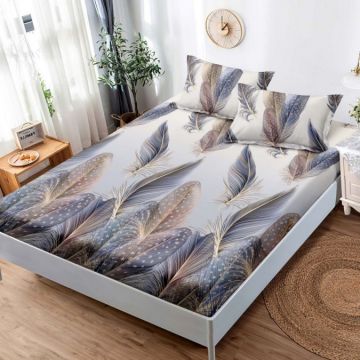 Cearsaf cu elastic Bumbac FINET 160x200cm 2 fete de perne 50x70cm Gri pene