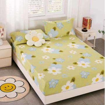 Cearsaf cu elastic Bumbac FINET 160x200cm 2 fete de perne 50x70cm Verde flori
