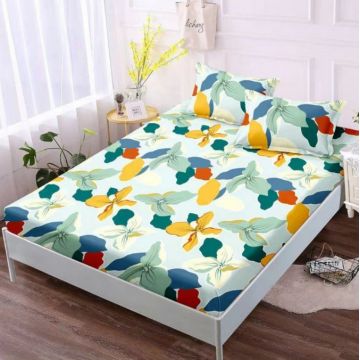 Cearsaf cu elastic Bumbac FINET 160x200cm 2 fete de perne 50x70cm Verde flori