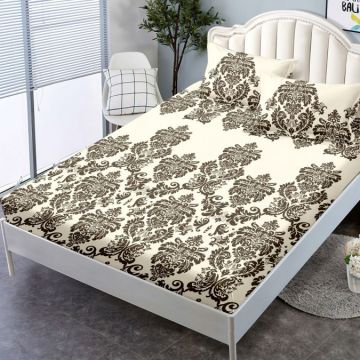 Cearsaf cu elastic Bumbac FINET 180x200cm 2 fete de perne 50x70cm Bej model oriental