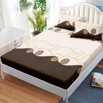 Cearsaf cu elastic Bumbac FINET 180x200cm 2 fete de perne 50x70cm Maro forme geometrice