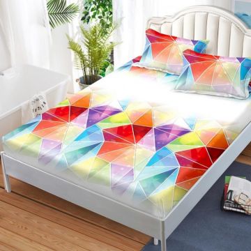 Cearsaf cu elastic Bumbac FINET 180x200cm 2 fete de perne 50x70cm Rosu forme geometrice