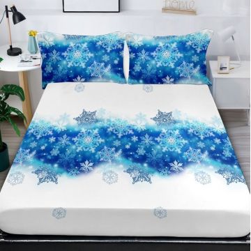Cearsaf cu elastic Bumbac FINET 180x200cm 2 fete de perne 50x70cm X-Mass Collection Albastru