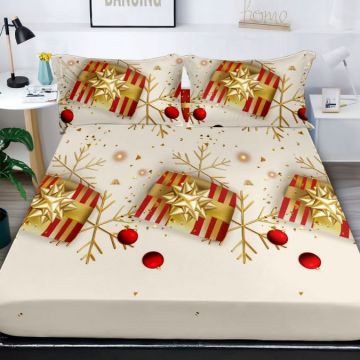 Cearsaf cu elastic Bumbac FINET 180x200cm 2 fete de perne 50x70cm X-Mass Collection Auriu