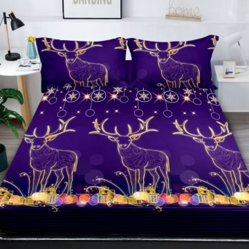 Cearsaf cu elastic Bumbac FINET 180x200cm 2 fete de perne 50x70cm X-Mass Collection Mov
