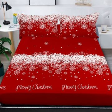 Cearsaf cu elastic Bumbac FINET 180x200cm 2 fete de perne 50x70cm X-Mass Collection Rosu