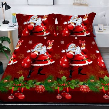 Cearsaf cu elastic Bumbac FINET 180x200cm 2 fete de perne 50x70cm X-Mass Collection Rosu
