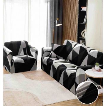 Husa Elastica Pentru Canapea 2 Locuri - M - Jojo Home Negru-Gri forme geometrice
