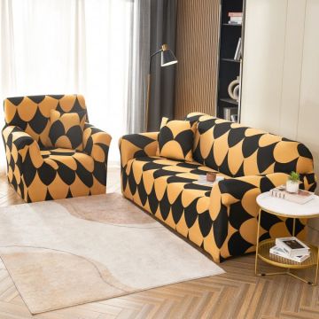 Husa Elastica Pentru Canapea 3 Locuri - L - Jojo Home Bej-Negru model clasic