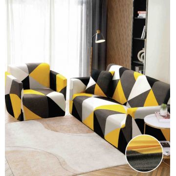 Husa Elastica Pentru Canapea 3 Locuri - L - Jojo Home Galben-Gri forme geometrice