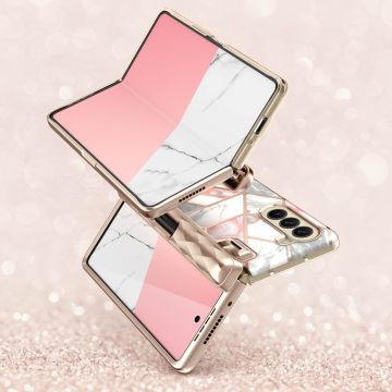 Carcasa stylish Supcase Cosmo Pen compatibila cu Samsung Galaxy Z Fold 5, Protectie display, Marble Pink