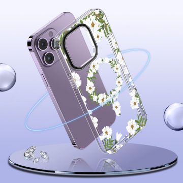 Carcasa TECH-PROTECT MAGMOOD MagSafe compatibila cu iPhone 15 Pro White Daisy