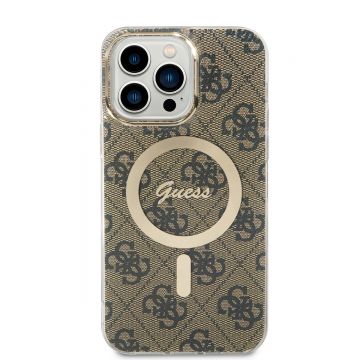 Husa telefon Guess pentru iPhone 15 Pro Max, IML 4G MagSafe, Poliuretan, Maro